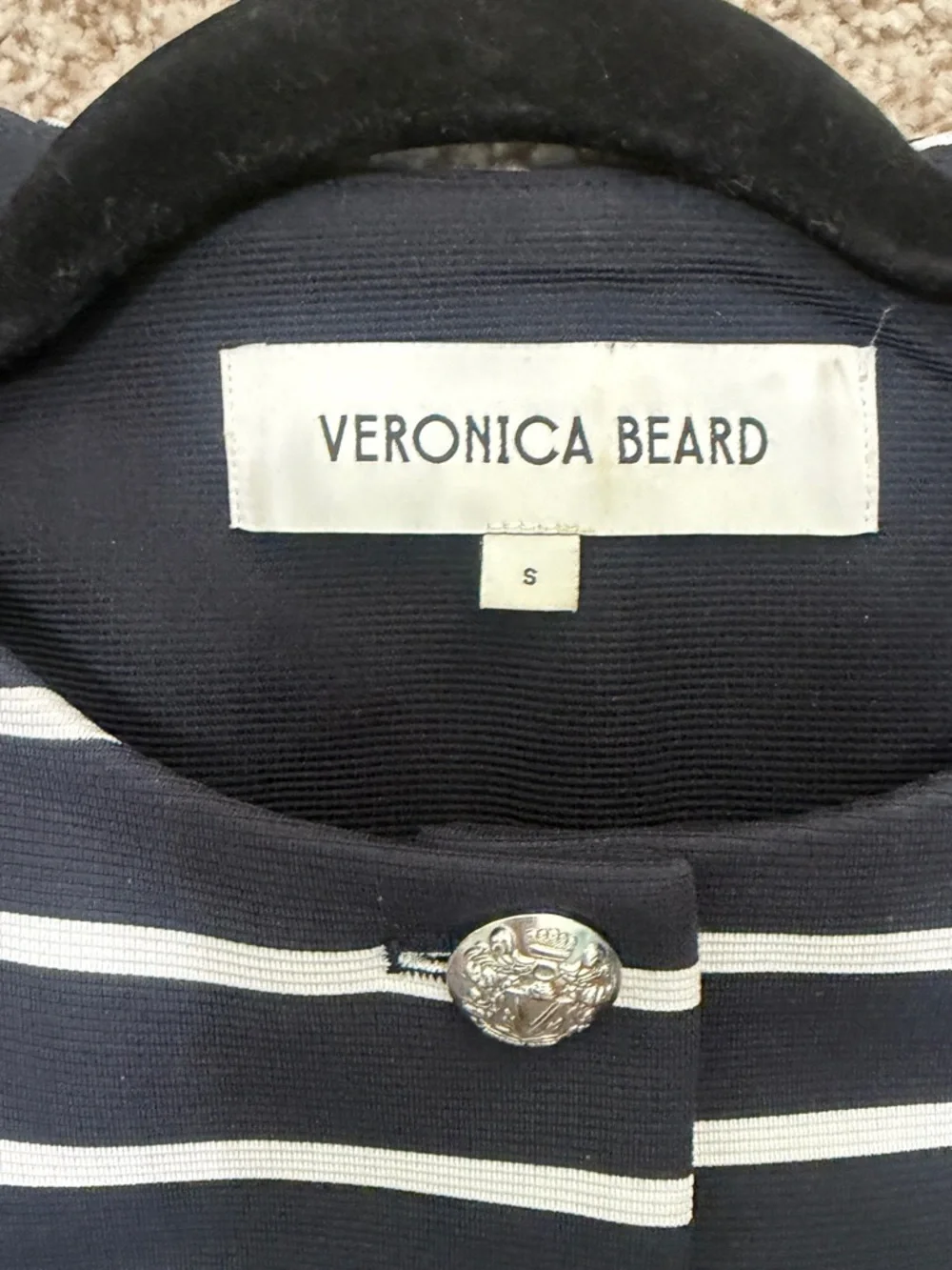 Veronica Beard Navy and White Striped Cropped Jacket with Silver Buttons - Picture 2 of 5